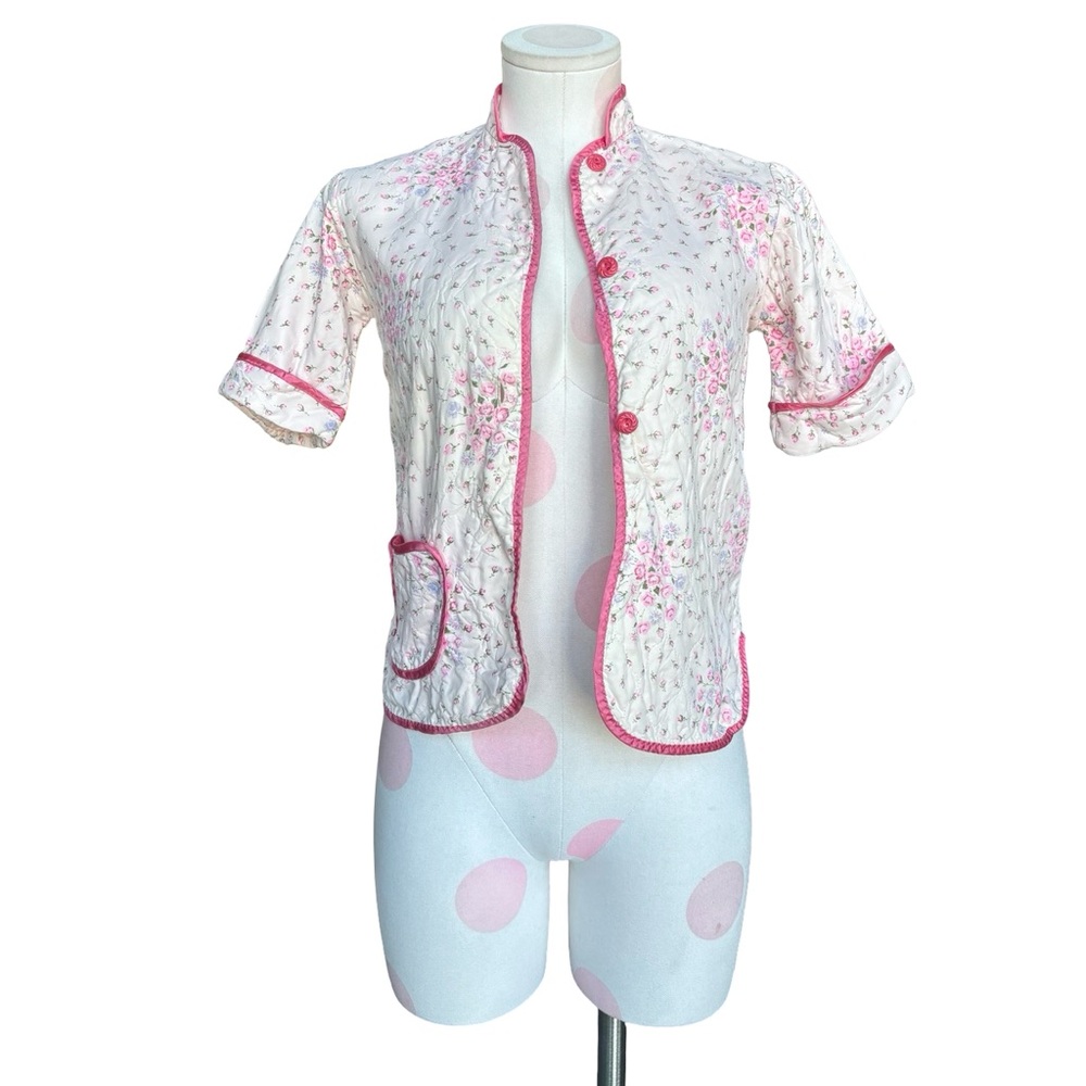 Vintage Quilted floral blouse - pink and white - XS (vintage 10)